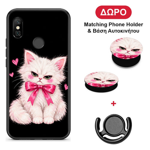 Grumpy Party Kitten on Black - Xiaomi Redmi Note 6 Pro θήκη + Δώρο Phone Holder & Βάση Αυτοκινήτου