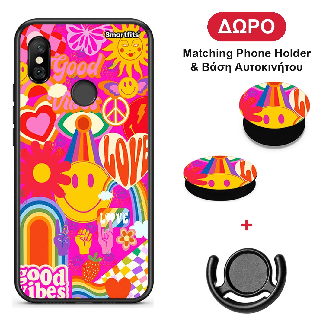Hippie Love - Xiaomi Redmi Note 6 Pro θήκη + Δώρο Phone Holder & Βάση Αυτοκινήτου