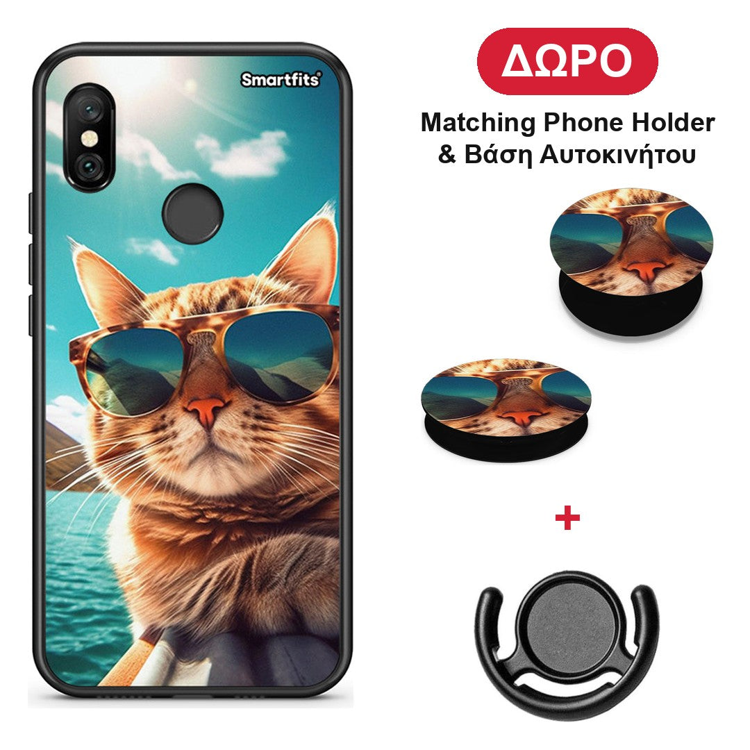 Summer Cat - Xiaomi Redmi Note 6 Pro θήκη + Δώρο Phone Holder & Βάση Αυτοκινήτου