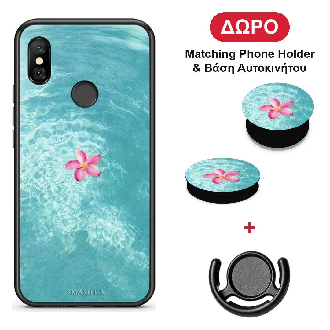 Water Flower - Xiaomi Redmi Note 6 Pro θήκη + Δώρο Phone Holder & Βάση Αυτοκινήτου