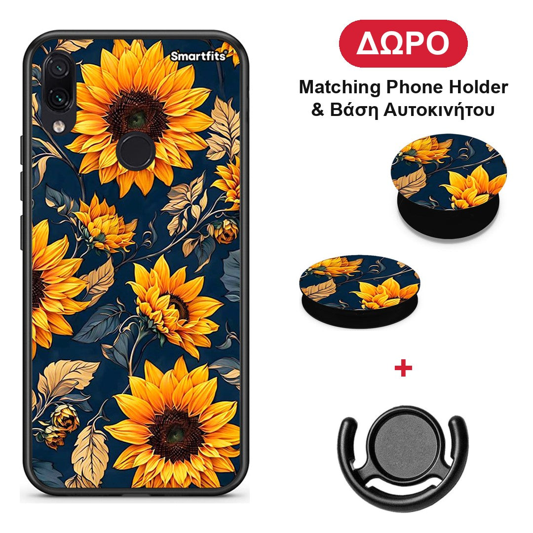 Autumn Sunflowers - Xiaomi Redmi Note 7 θήκη + Δώρο Phone Holder & Βάση Αυτοκινήτου