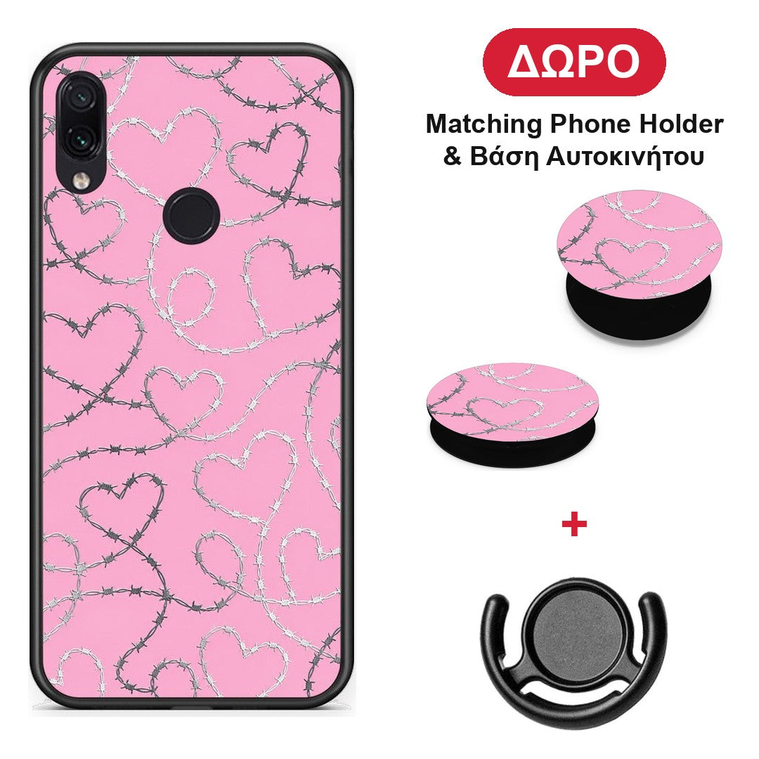 Barbed Wire Hearts on Pink - Xiaomi Redmi Note 7 θήκη + Δώρο Phone Holder & Βάση Αυτοκινήτου