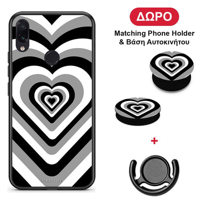 Black Hearts - Xiaomi Redmi Note 7 θήκη + Δώρο Phone Holder & Βάση Αυτοκινήτου