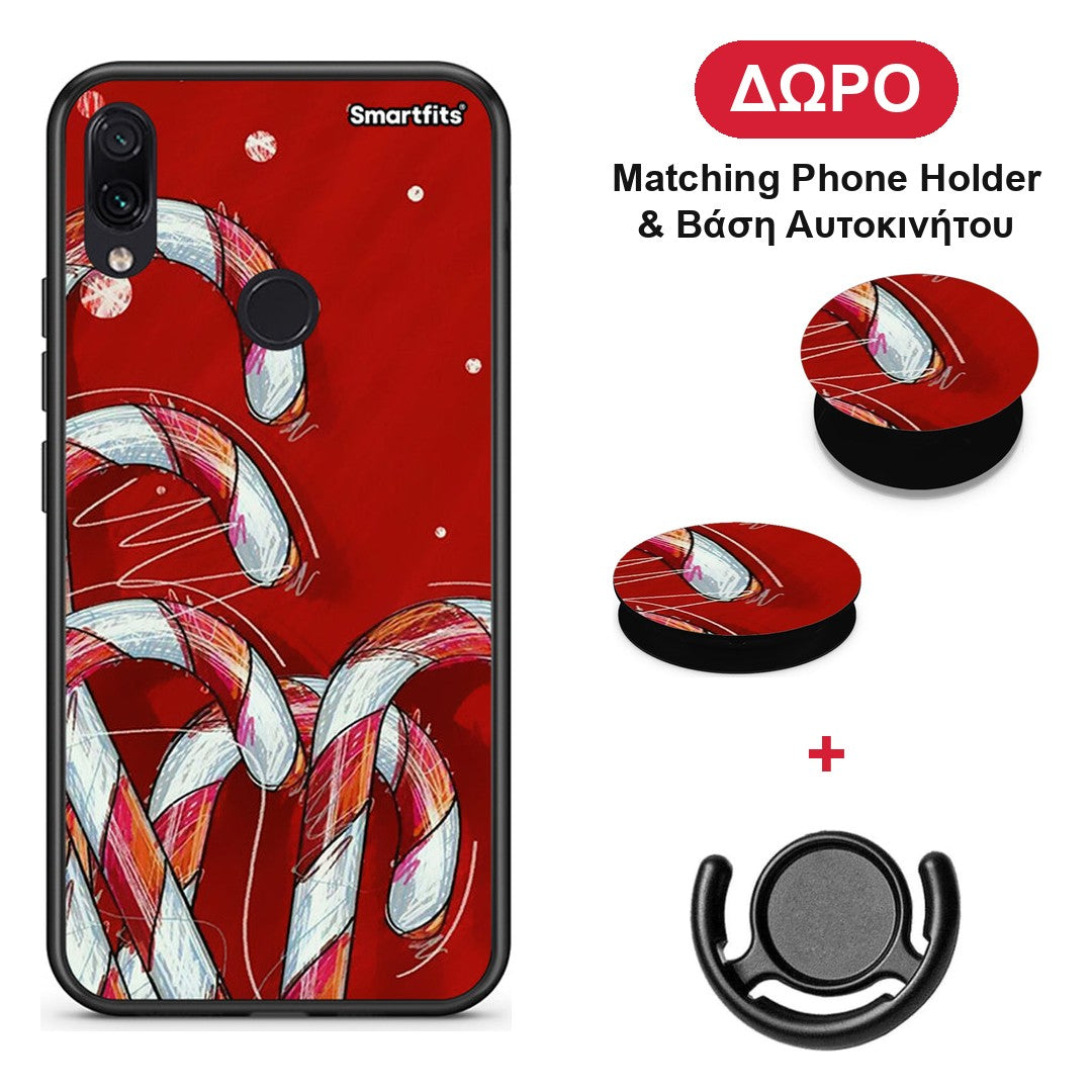 Candy Cane - Xiaomi Redmi Note 7 θήκη + Δώρο Phone Holder & Βάση Αυτοκινήτου