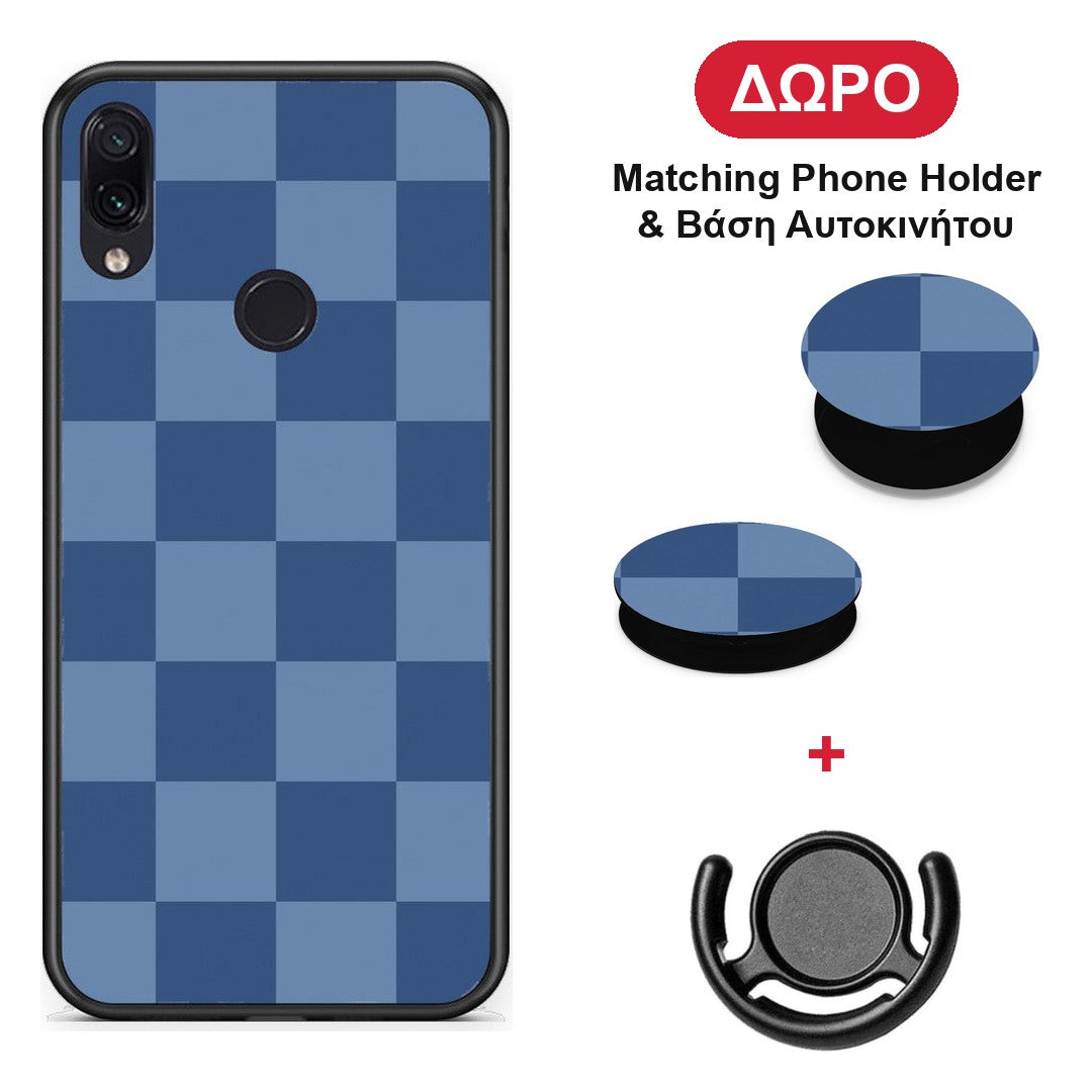 Denim Blue Checkerboard - Xiaomi Redmi Note 7 θήκη + Δώρο Phone Holder & Βάση Αυτοκινήτου