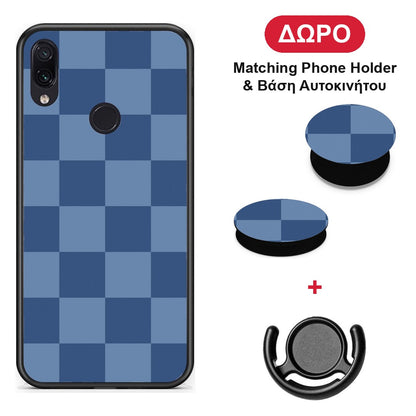 Denim Blue Checkerboard - Xiaomi Redmi Note 7 θήκη + Δώρο Phone Holder & Βάση Αυτοκινήτου