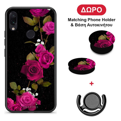 Flower Red Roses - Xiaomi Redmi Note 7 θήκη + Δώρο Phone Holder & Βάση Αυτοκινήτου