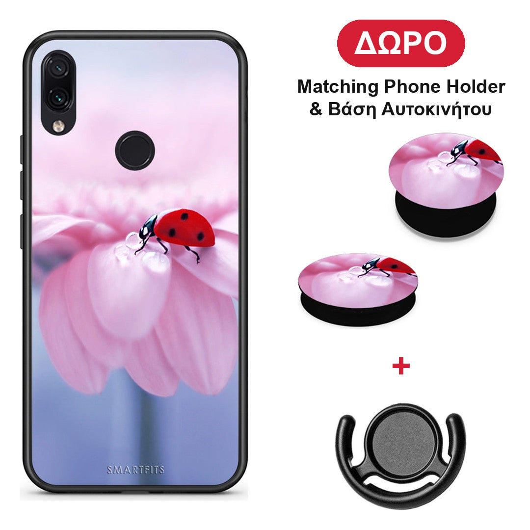 Ladybug Flower - Xiaomi Redmi Note 7 θήκη + Δώρο Phone Holder & Βάση Αυτοκινήτου