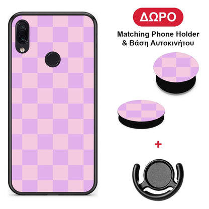 Lavender and Pink Checkerboard - Xiaomi Redmi Note 7 θήκη + Δώρο Phone Holder & Βάση Αυτοκινήτου