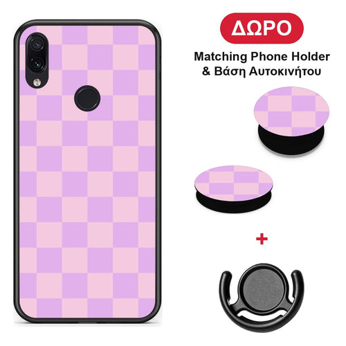 Lavender and Pink Checkerboard - Xiaomi Redmi Note 7 θήκη + Δώρο Phone Holder & Βάση Αυτοκινήτου