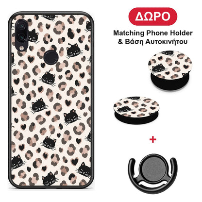 Leopard Spots and Black Cats on Cream - Xiaomi Redmi Note 7 θήκη + Δώρο Phone Holder & Βάση Αυτοκινήτου