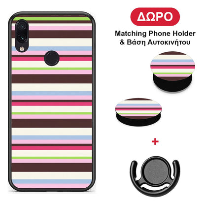 Multicolour Horizontal Stripes - Xiaomi Redmi Note 7 θήκη + Δώρο Phone Holder & Βάση Αυτοκινήτου