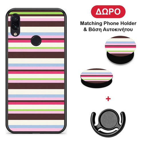Multicolour Horizontal Stripes - Xiaomi Redmi Note 7 θήκη + Δώρο Phone Holder & Βάση Αυτοκινήτου