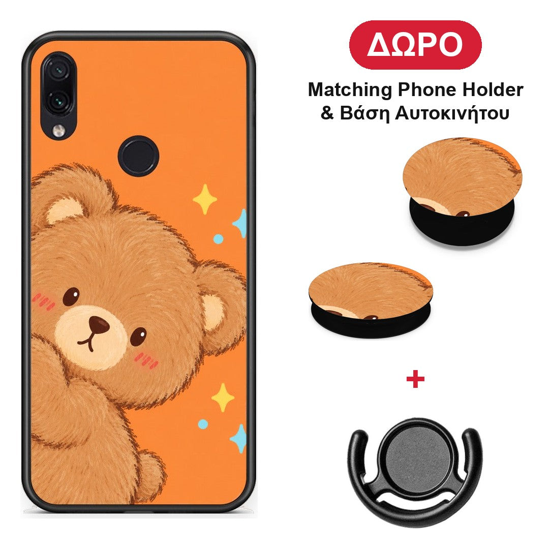 Peekaboo Teddy on Orange - Xiaomi Redmi Note 7 θήκη + Δώρο Phone Holder & Βάση Αυτοκινήτου