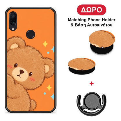 Peekaboo Teddy on Orange - Xiaomi Redmi Note 7 θήκη + Δώρο Phone Holder & Βάση Αυτοκινήτου