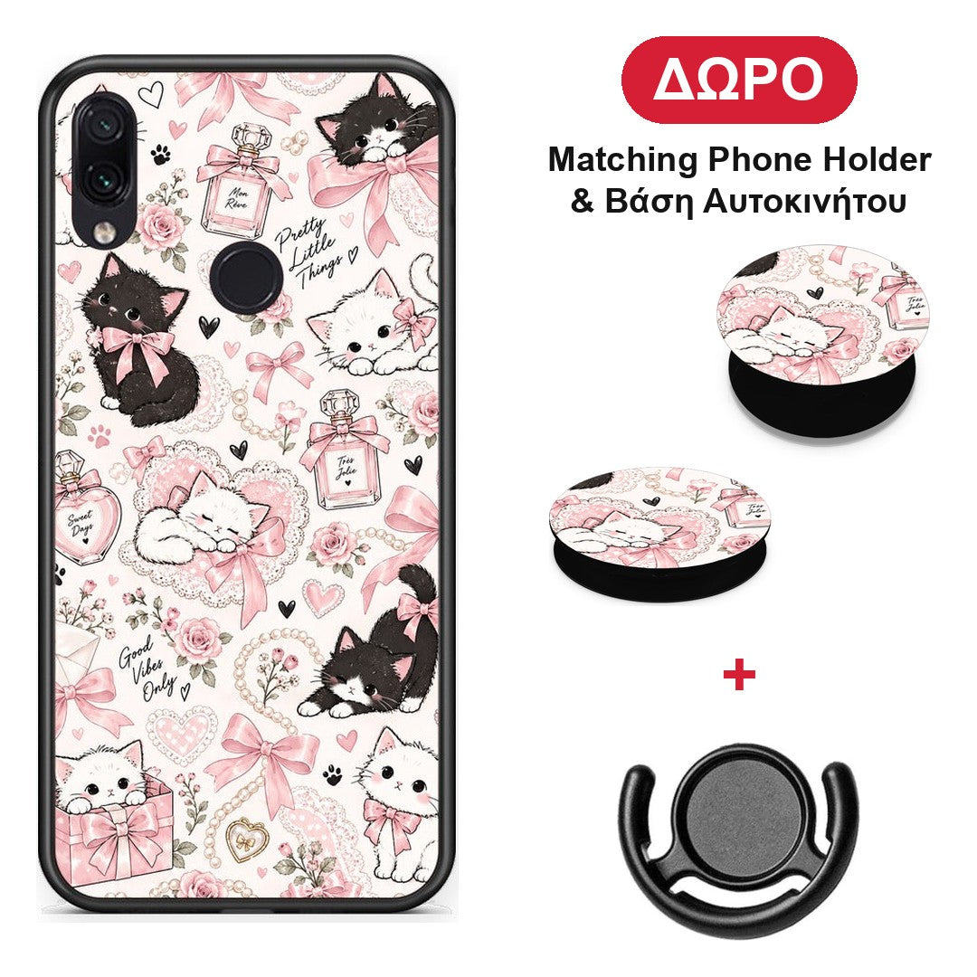 Pink Bows and Kittens Collage - Xiaomi Redmi Note 7 θήκη + Δώρο Phone Holder & Βάση Αυτοκινήτου