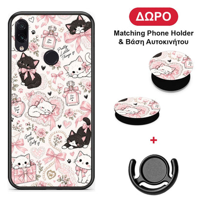 Pink Bows and Kittens Collage - Xiaomi Redmi Note 7 θήκη + Δώρο Phone Holder & Βάση Αυτοκινήτου