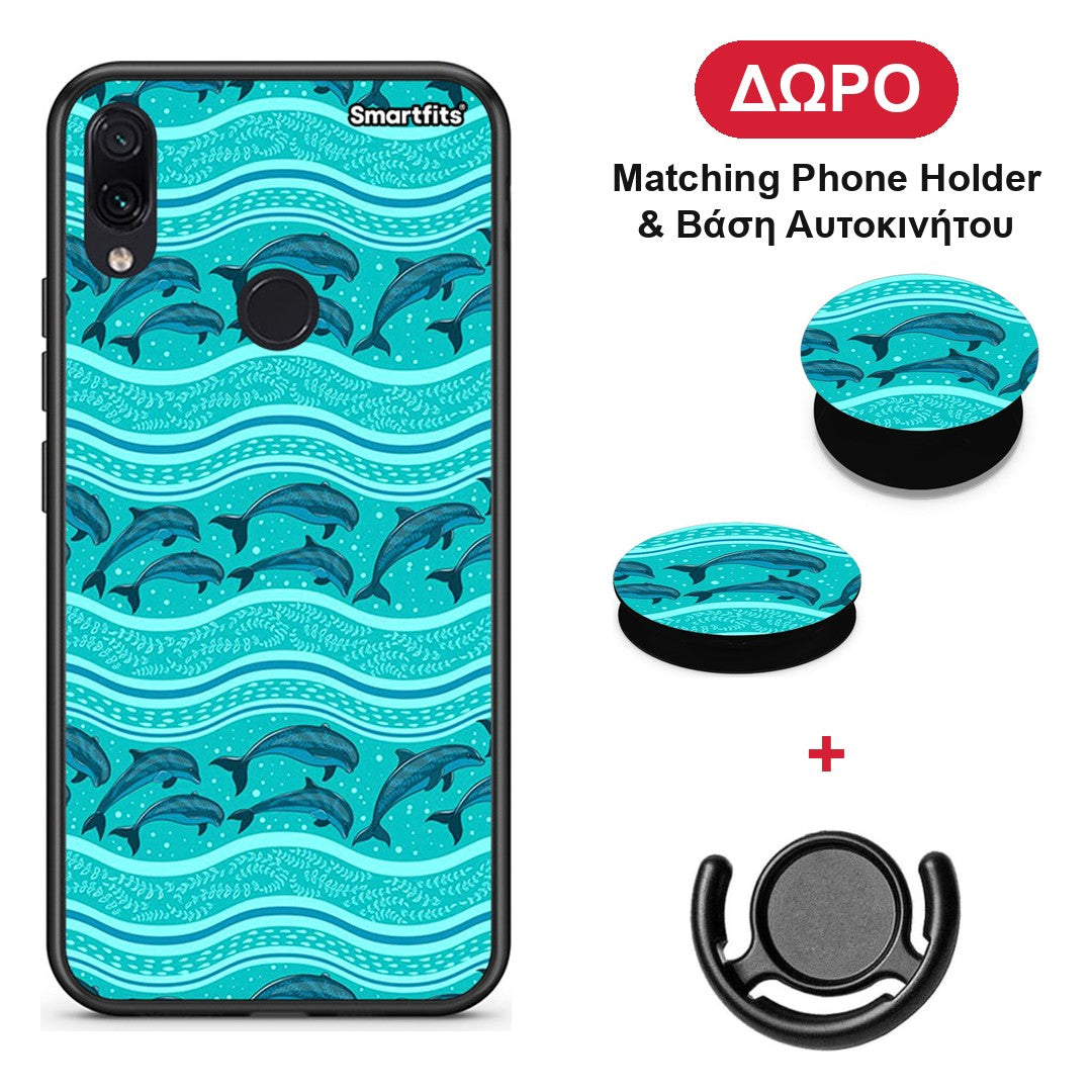 Swimming Dolphins - Xiaomi Redmi Note 7 θήκη + Δώρο Phone Holder & Βάση Αυτοκινήτου