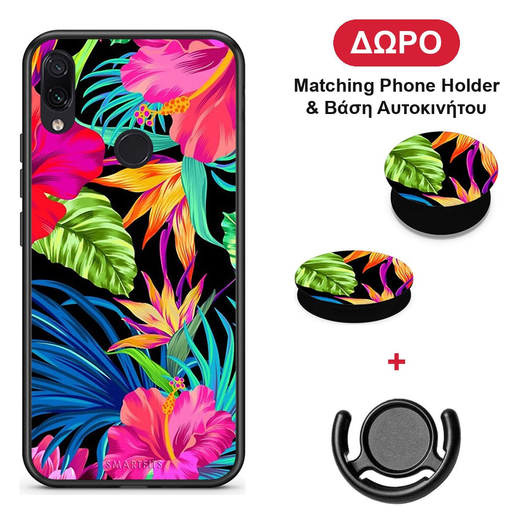 Tropical Flowers - Xiaomi Redmi Note 7 θήκη + Δώρο Phone Holder & Βάση Αυτοκινήτου
