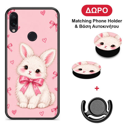 White Bunny and Pink Bows - Xiaomi Redmi Note 7 θήκη + Δώρο Phone Holder & Βάση Αυτοκινήτου