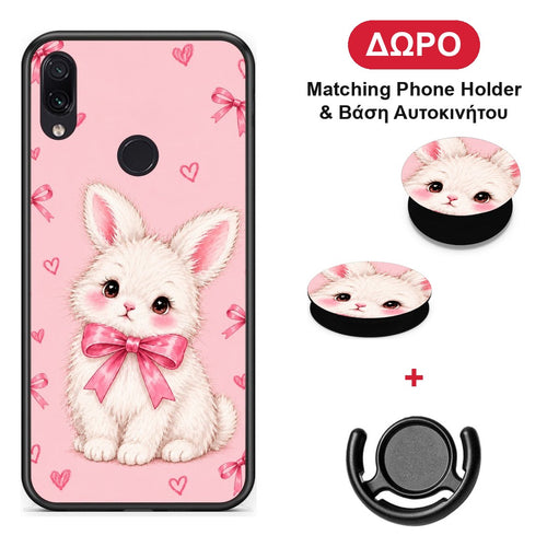 White Bunny and Pink Bows - Xiaomi Redmi Note 7 θήκη + Δώρο Phone Holder & Βάση Αυτοκινήτου