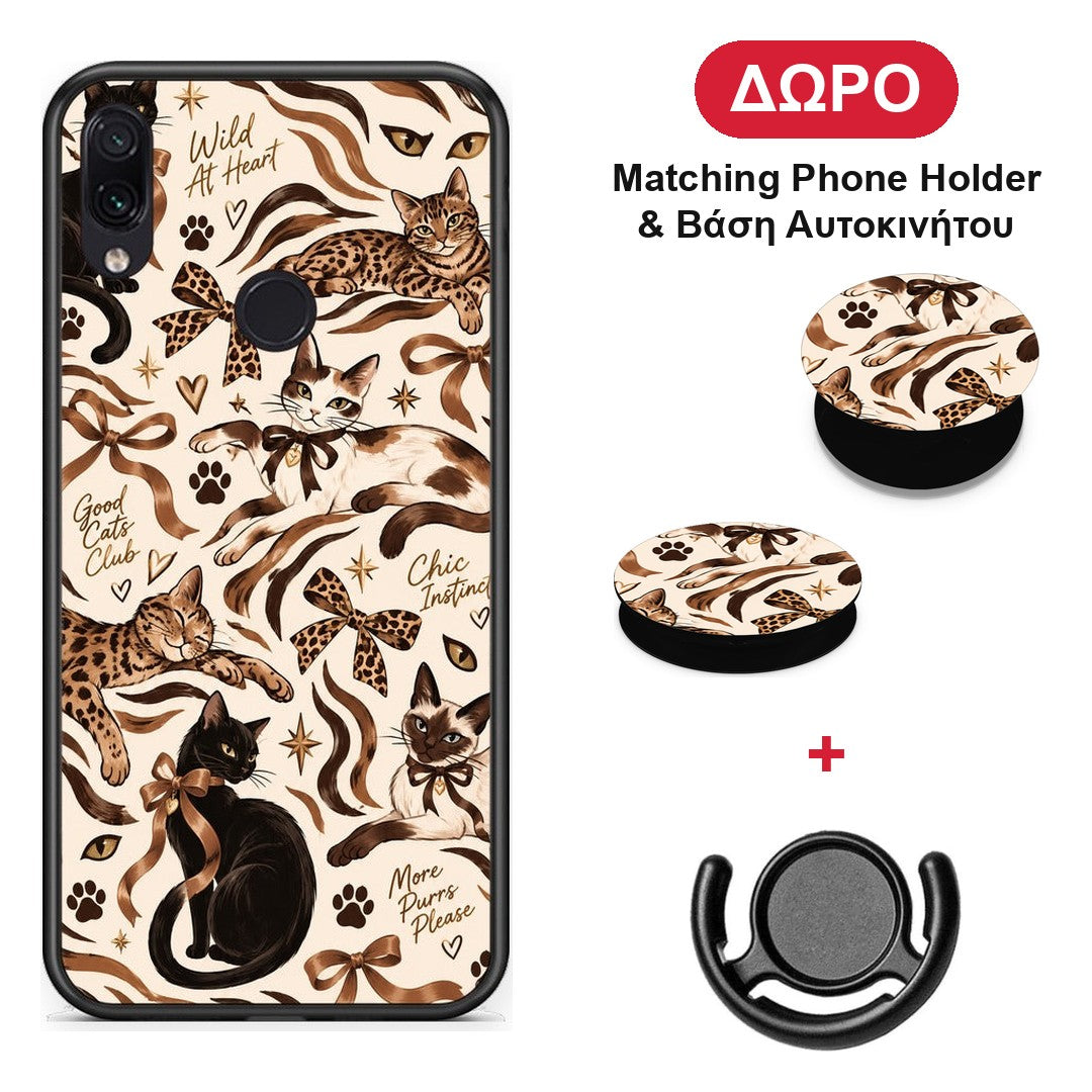 Wild Cats and Animal Print Collage - Xiaomi Redmi Note 7 θήκη + Δώρο Phone Holder & Βάση Αυτοκινήτου
