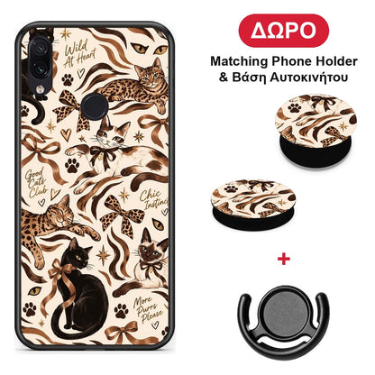 Wild Cats and Animal Print Collage - Xiaomi Redmi Note 7 θήκη + Δώρο Phone Holder & Βάση Αυτοκινήτου