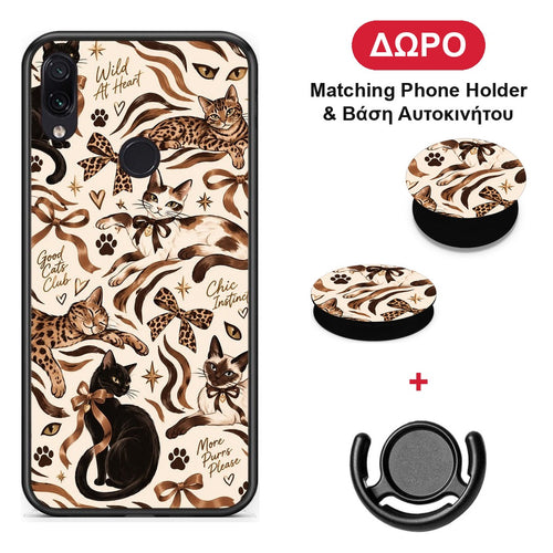 Wild Cats and Animal Print Collage - Xiaomi Redmi Note 7 θήκη + Δώρο Phone Holder & Βάση Αυτοκινήτου