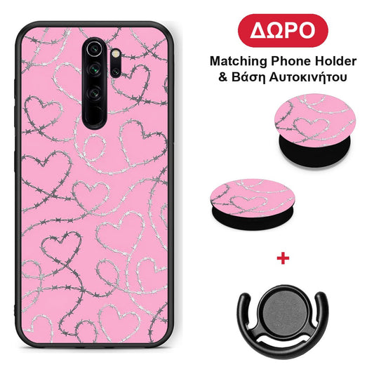 Barbed Wire Hearts on Pink - Xiaomi Redmi Note 8 Pro θήκη + Δώρο Phone Holder & Βάση Αυτοκινήτου