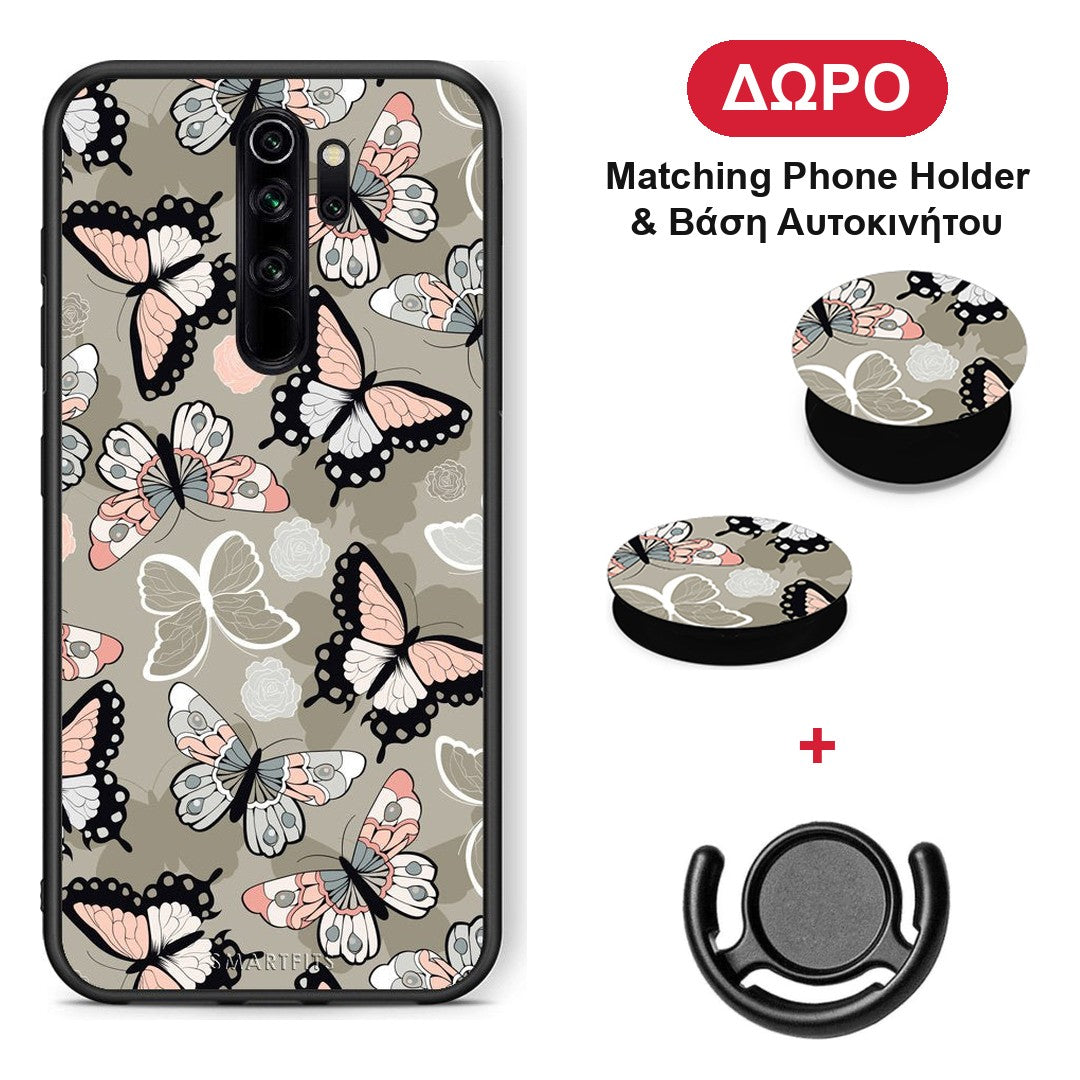 Boho Butterflies - Xiaomi Redmi Note 8 Pro θήκη + Δώρο Phone Holder & Βάση Αυτοκινήτου