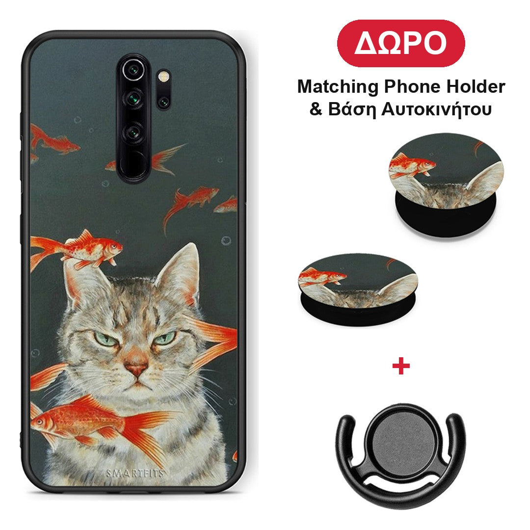 Cat Goldfish - Xiaomi Redmi Note 8 Pro θήκη + Δώρο Phone Holder & Βάση Αυτοκινήτου