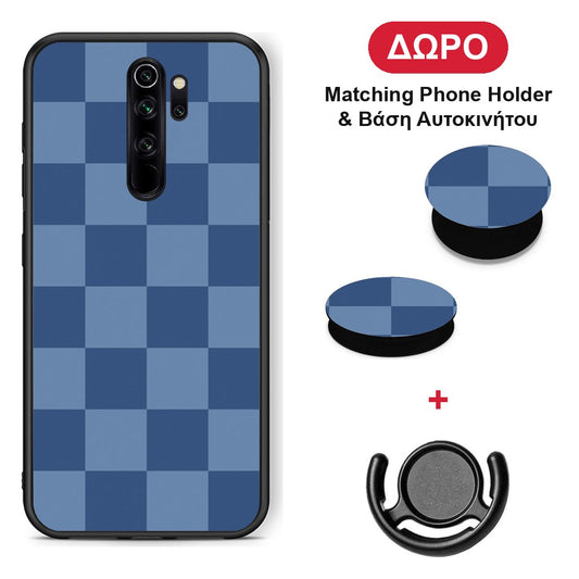 Denim Blue Checkerboard - Xiaomi Redmi Note 8 Pro θήκη + Δώρο Phone Holder & Βάση Αυτοκινήτου