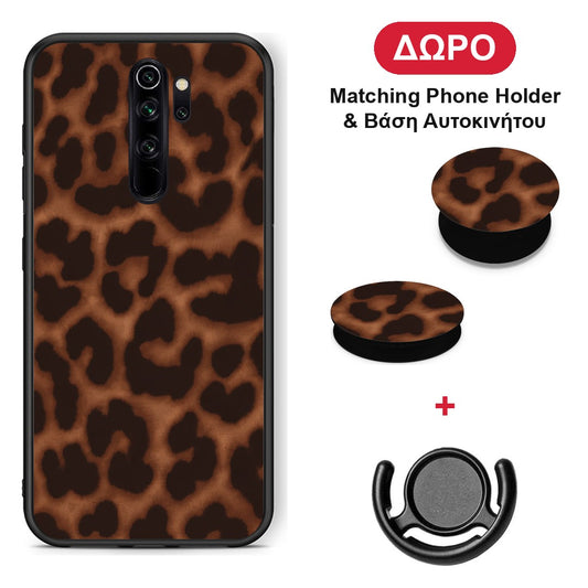 Leopard Print Dark Brown - Xiaomi Redmi Note 8 Pro θήκη + Δώρο Phone Holder & Βάση Αυτοκινήτου