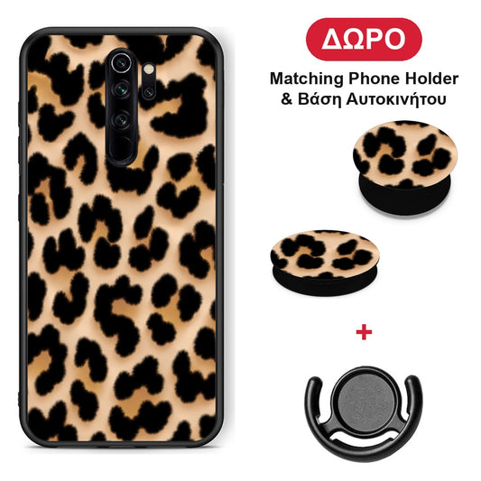 Leopard Print Tan Large - Xiaomi Redmi Note 8 Pro θήκη + Δώρο Phone Holder & Βάση Αυτοκινήτου