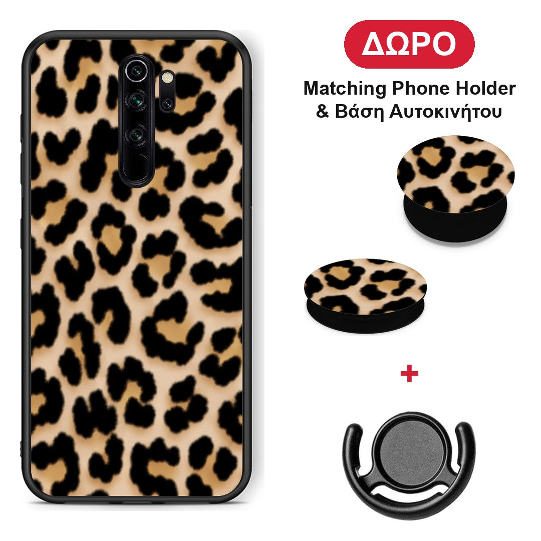 Leopard Print Tan Small - Xiaomi Redmi Note 8 Pro θήκη + Δώρο Phone Holder & Βάση Αυτοκινήτου