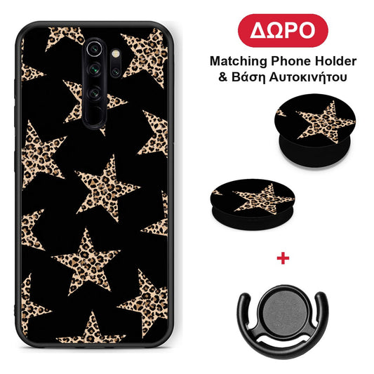 Leopard Stars on Black - Xiaomi Redmi Note 8 Pro θήκη + Δώρο Phone Holder & Βάση Αυτοκινήτου
