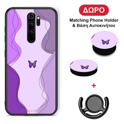Purple Mariposa - Xiaomi Redmi Note 8 Pro θήκη + Δώρο Phone Holder & Βάση Αυτοκινήτου