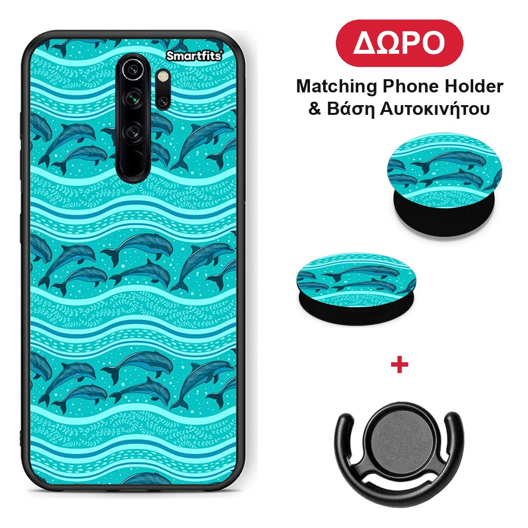 Swimming Dolphins - Xiaomi Redmi Note 8 Pro θήκη + Δώρο Phone Holder & Βάση Αυτοκινήτου