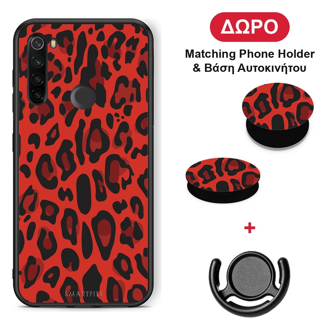 Animal Red Leopard - Xiaomi Redmi Note 8T θήκη + Δώρο Phone Holder & Βάση Αυτοκινήτου