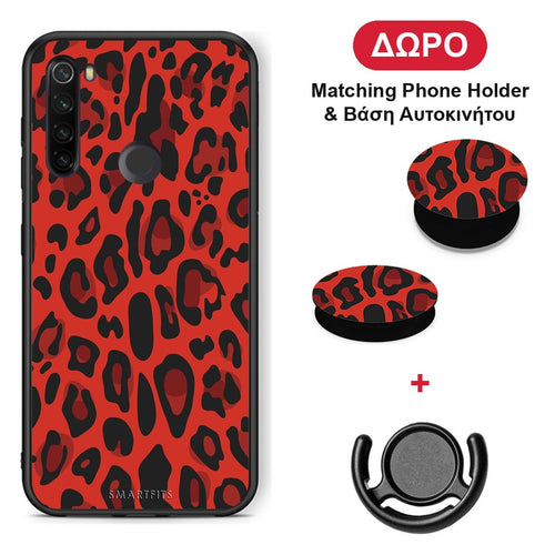 Animal Red Leopard - Xiaomi Redmi Note 8T θήκη + Δώρο Phone Holder & Βάση Αυτοκινήτου