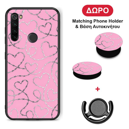 Barbed Wire Hearts on Pink - Xiaomi Redmi Note 8T θήκη + Δώρο Phone Holder & Βάση Αυτοκινήτου
