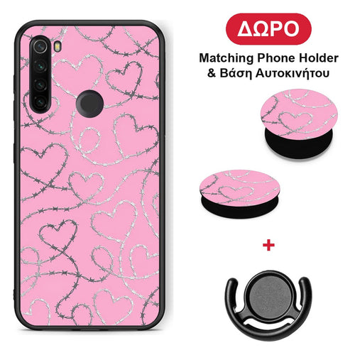 Barbed Wire Hearts on Pink - Xiaomi Redmi Note 8T θήκη + Δώρο Phone Holder & Βάση Αυτοκινήτου