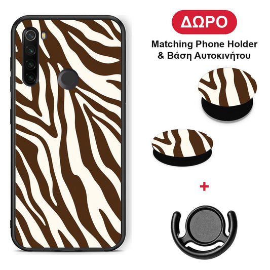 Brown and Cream Zebra Stripes - Xiaomi Redmi Note 8T θήκη + Δώρο Phone Holder & Βάση Αυτοκινήτου