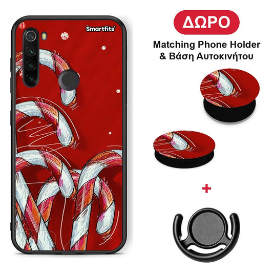 Candy Cane - Xiaomi Redmi Note 8T θήκη + Δώρο Phone Holder & Βάση Αυτοκινήτου