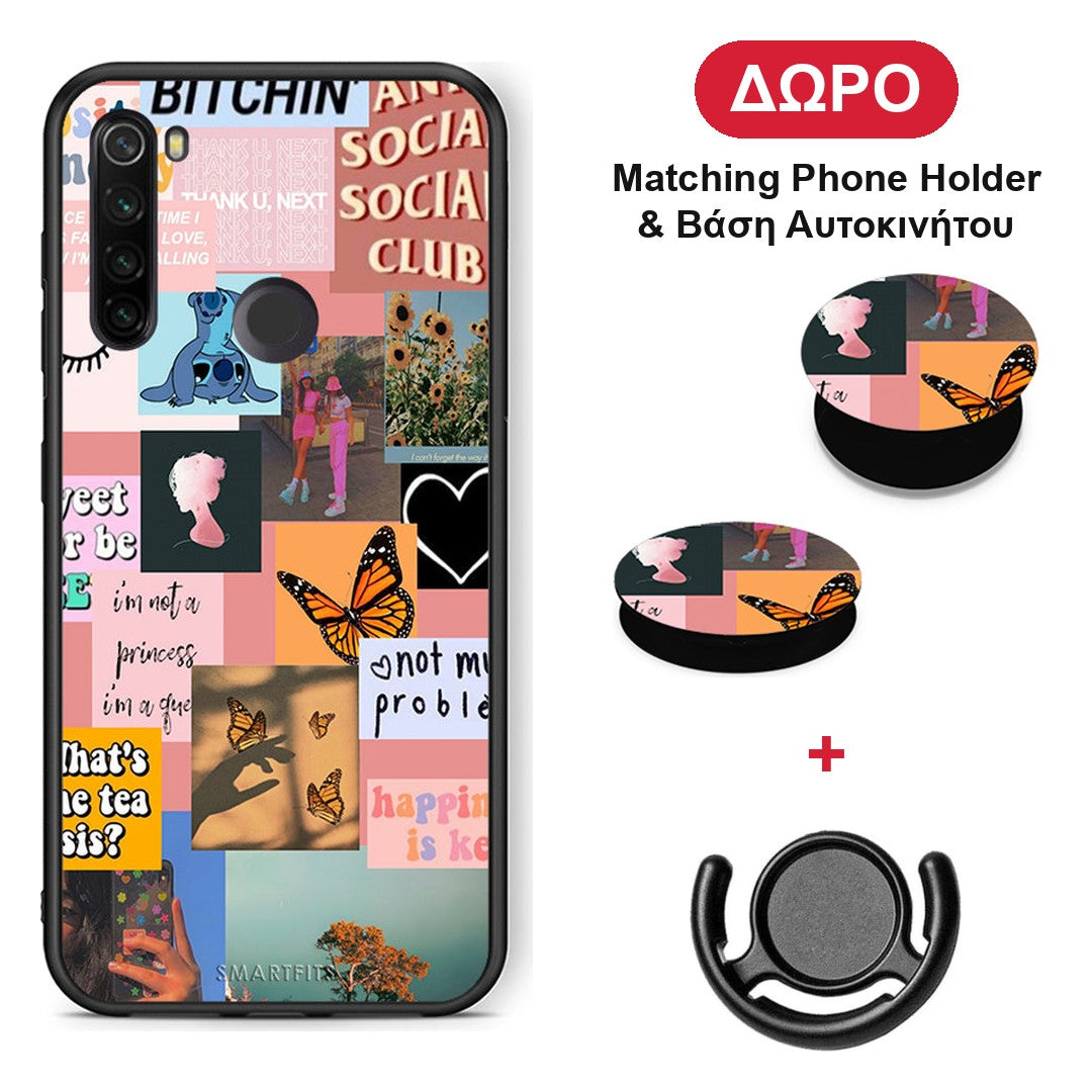 Collage Bitchin - Xiaomi Redmi Note 8T θήκη + Δώρο Phone Holder & Βάση Αυτοκινήτου