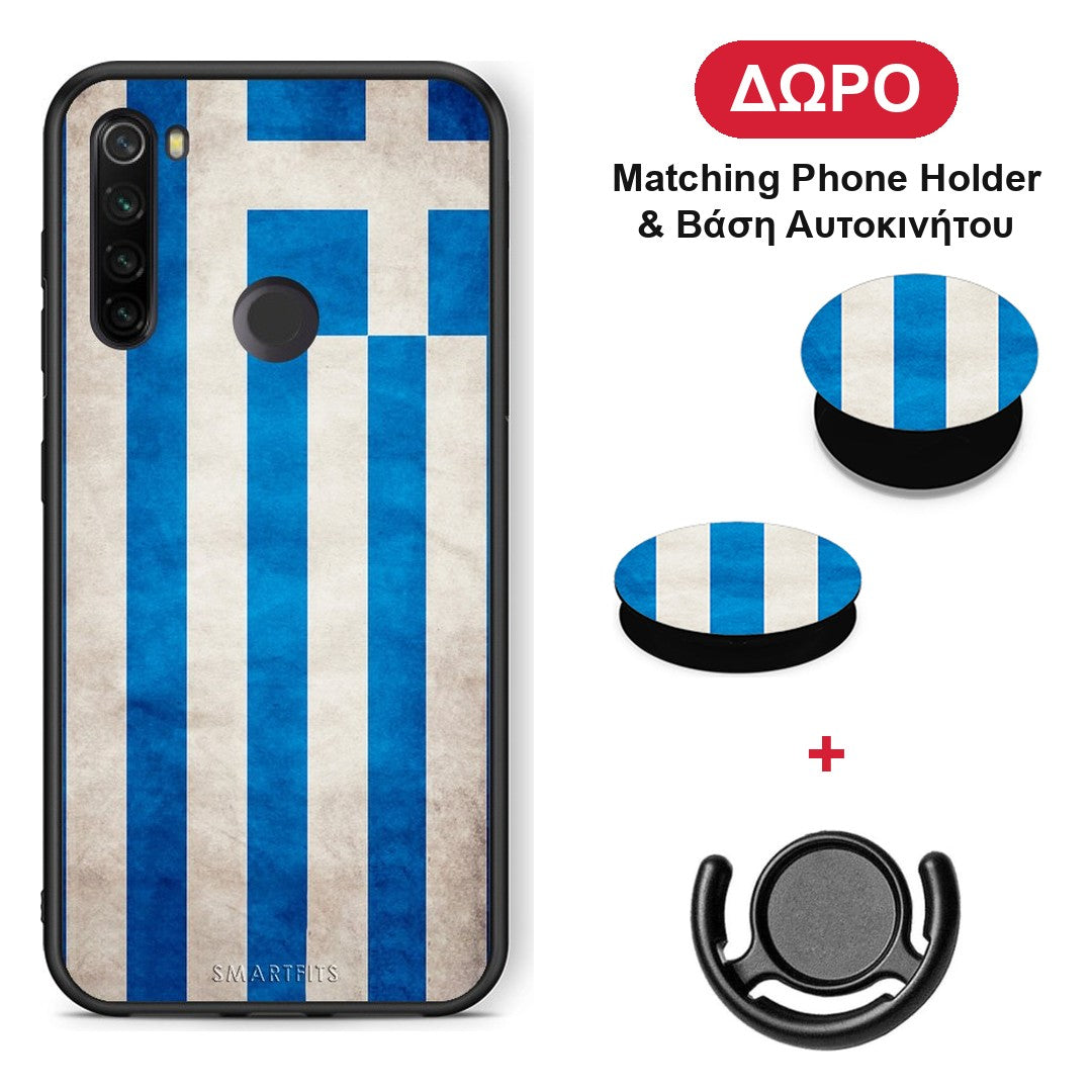 Flag Greek - Xiaomi Redmi Note 8T θήκη + Δώρο Phone Holder & Βάση Αυτοκινήτου