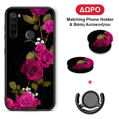 Flower Red Roses - Xiaomi Redmi Note 8T θήκη + Δώρο Phone Holder & Βάση Αυτοκινήτου