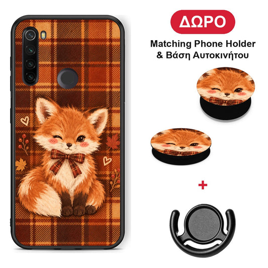 Fox on Autumn Tartan - Xiaomi Redmi Note 8T θήκη + Δώρο Phone Holder & Βάση Αυτοκινήτου