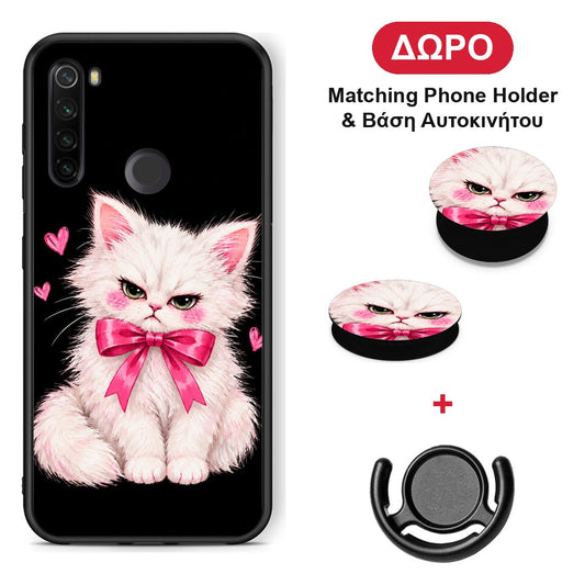 Grumpy Party Kitten on Black - Xiaomi Redmi Note 8T θήκη + Δώρο Phone Holder & Βάση Αυτοκινήτου
