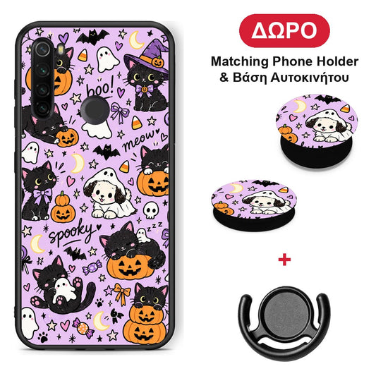 Halloween Black Cats on Lilac - Xiaomi Redmi Note 8T θήκη + Δώρο Phone Holder & Βάση Αυτοκινήτου